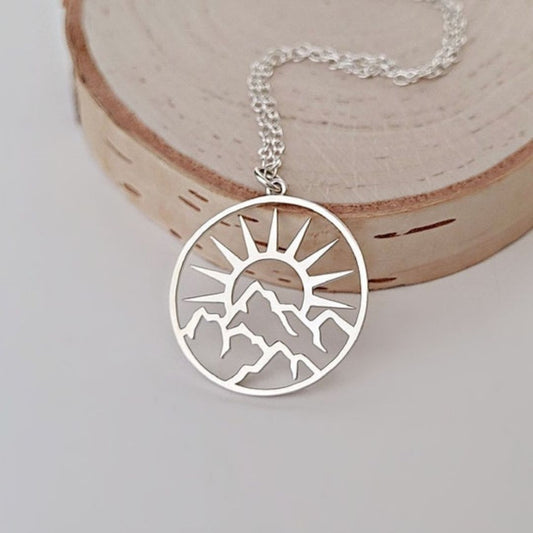 Sun & Mountain Pendant Necklace